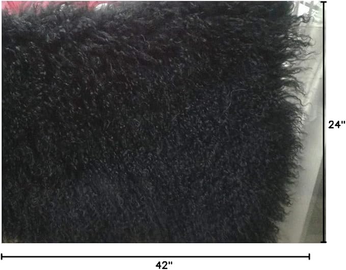 Genuine Tibetan/Mongolian Lambskin Sheepskin Hide Pelt Throw Area Rug Plate Wool Carpet Real Sheep Fur in Bedroom, Living Room 3.5x2Ft (Black)