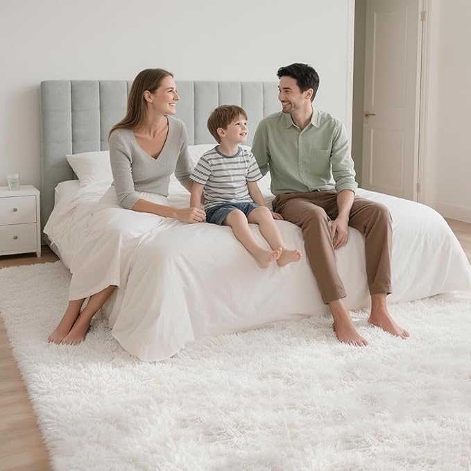 Shag White Rug 6x9 Area Rugs for Bedroom Dorm Living Room - Non Slip Ultra Soft Large Fluffy Fuzzy Plush Shaggy Furry Bedsied Rug for Kids Room Nursery Playroom,Modern Home Office Carpet Decor