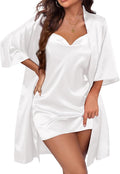 Ekouaer Women's Satin Robe Set Nightgown with Robes Silk Pajama Set 2 Pieces Lingerie Cowl Neck Cami Sleepwear Sets