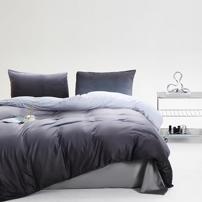 Luxlovery Grey Black Velvet Comforter Full Gradient Flannel Bedding Set Full Men Boys Grey White Winter Warm Blanket Quilts Thick Warm Modern Comforter Set