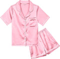 QPANCY Kids Satin Pajamas Sets Baby Boy Girl Button-Down Silk Sleepwear 2 Piece Short Sleeve Loungewear Clothes Set