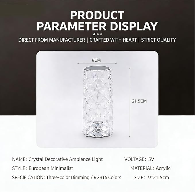 Can Switch 16 Colors Artificial Crystal Table Lamp, 2026 New 16 Color Rose Crystal Diamond LED Table Lamp, RGB Color Changing Rose Diamond Design, with Remote Control USB Charging Touch Sensor (Small)