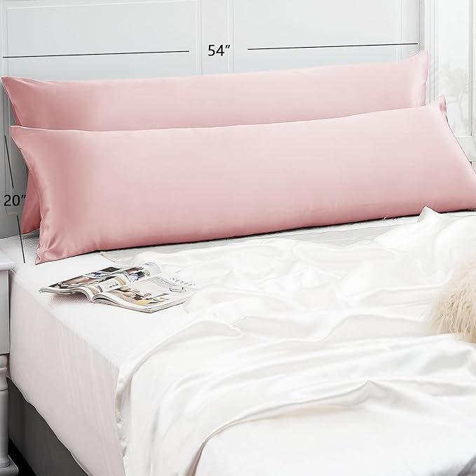 Vielit Satin Body Pillow Pillowcase 1pc,Silky Body Pillow Cover Similar to Silk Pillow Cases Soft Body Pillow Case 20x54 & Envelope Closure,Gift for Women Men Coral Pink & 1 Satin Scunchie