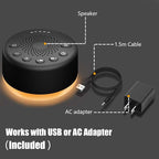 Sound Machine Easysleep White Noise Machine with 25 Soothing Sounds and Night Lights with Memory Function 32 Levels of Volume and 5 Sleep Timer Powered by AC or USB for Sleeping Relaxation (Black)