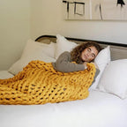 Nuzzie Original Knit Weighted Blanket- Breathable, Cooling, Hand Made Knit Throw Blanket for Sleep - Machine Washable, Stylish Design (Marigold, Throw | 12lbs | 44"x60")