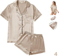 WJing Yi Jia 4Pcs Womens Satin Silky Pajama Sets Short Sleeve Shirt XS-4XL Floral Pajamas Set Soft PJ Loungewear Sleepwear