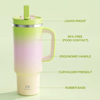 ENCOOL 40 oz Tumbler with Handle and Straw: Stainless Steel Insulated Tumbler Keeps Cold for 24 Hours, Leakproof Travel Cup Fits in Cup Holder and BPA-Free, Morning Dew