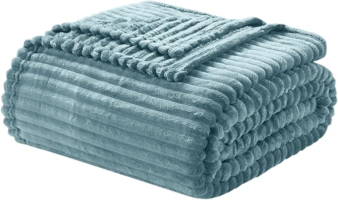 Nestl Blue Blanket Queen Size for Bed - Cozy Warm Fuzzy Blankets for Women, Plush Large Fleece Throws for Girls - Stone Blue, 90 x 90 Inches