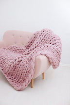 Chunky Knit Blanket, Boho Throw Blanket for Couch, Throw Blanket Knit Bed Scarf, Knitted Blanket, Supernatural Blanket, Wool Blanket for Home Decor or Gifts (Dusty Pink, 54"x75")