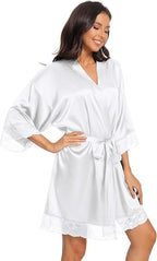 Kihnop Women's Satin Robe Silk Robe Lace Bridal Robes for Bride Bridesmaid Robes Silky Bathrobe Getting Ready Sleepwear