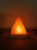 USB Rainbow Gradient Himalayan Salt lamp, Solid Wood Base Atmosphere Decoration Pyramids Salt Light with Remote Control, Natural Crystal Stone Bedside Night lamp, Handmade Crafts.