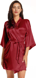 Women's Pure Short Satin Robes Bridesmaid and Bride Silky Robes Summer Sleepwear