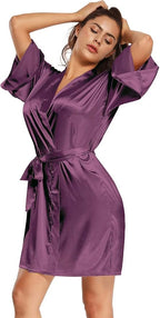 Women's Pure Short Satin Robes Bridesmaid and Bride Silky Robes Summer Sleepwear