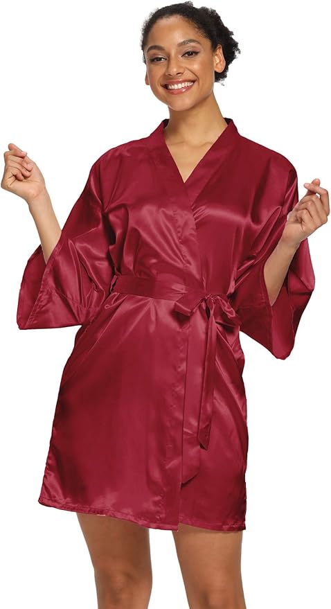 Women's Satin Robes Floral Bridesmaid Robes Short Silk Kimonos Sleepwear