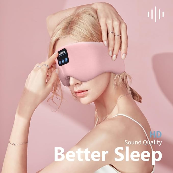 Joythink Weighted Eye Masks Bluetooth Sleep Mask Headphones Silk Wireless Bluetooth Headband for Side Sleepers Blackout for Airplane Travel Men Women Pink
