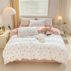 Nayoroom Pink Floral Duvet Cover Twin Size Coquette Tulip Printed on White Reversible Comforter Cover 2Pcs Kids Girls Cottagecore Bedding Set with Zipper Closure Soft Breathable Microfiber