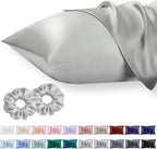 Vielit Standard Satin Pillowcase for Hair 2pc,Similar to Silk Pillow Cases,Easier Care Than Silk Pillowcase,Gifts for Women Men,Silver Grey,20x26 & Envelope Closure and 2 Satin Scrunchies