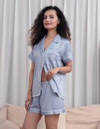 WJing Yi Jia 5Pcs Womens Soft Satin Pajama Set XS-4XL Button-Down Silk Pajamas Floral Sleepwear Bridal Pjs Lounge Pj Sets