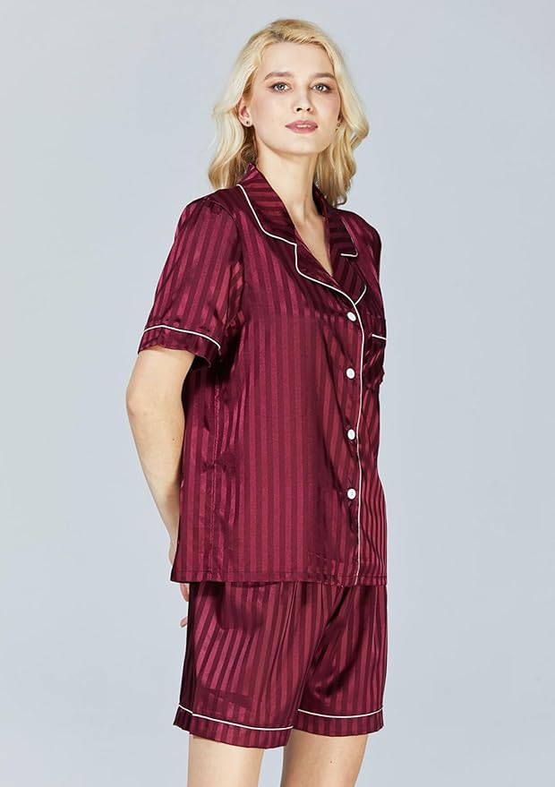 WJing Yi Jia Womens Silk Satin Pajamas Loungewear Two-Piece Sleepwear Button-Down Floral Pj Set XS-4XL