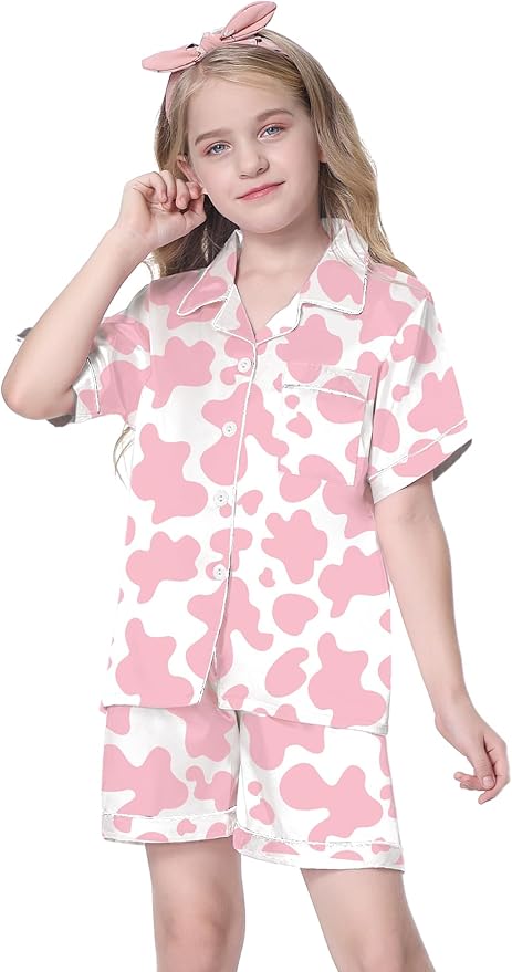 Girls & Womens Satin Pajamas Set, Silk Button-Down Sleepwear 2 Piece Nightwear, 3 Years - Women XXL
