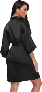 Women's Short Silky Robes Womens Satin Bathrobe Bride Bridesmaid Wedding Party Sleepwear Loungewear