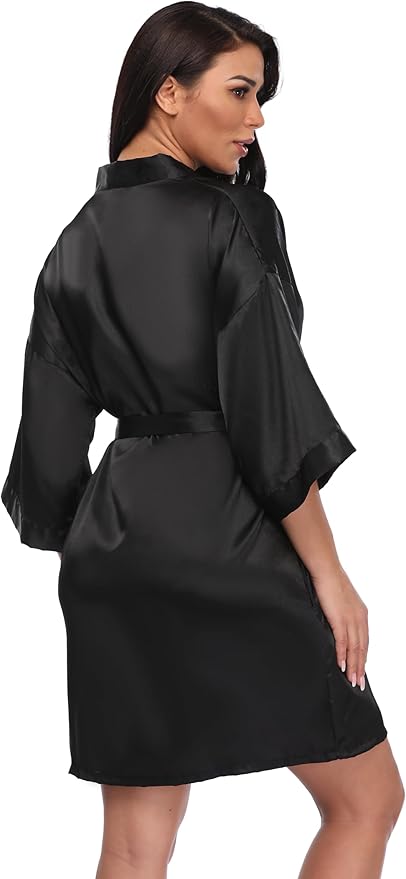 Women's Short Silky Robes Womens Satin Bathrobe Bride Bridesmaid Wedding Party Sleepwear Loungewear