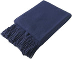 Homiest Decorative Knitted Throw Blanket with Fringe, Lightweight Acrylic Knit Blanket, Soft & Cozy Tassel Blanket for Couch, Sofa, Bed (Navy Blue, 60 x 80 Inch)