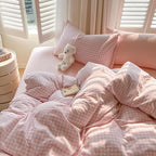 Nayoroom Gingham Duvet Cover Oversized King Pink White Plaid Checkered Comforter Cover 3 Pcs Soft Breathable Washed Microfiber Grid Farmhouse Bedding Set with Pillow Shams