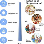 12-Pack Dusty-Blue Taper Candles, 10 Inch Unscented Dripless Candlesticks, Long-Lasting Burn Time of 7-8 Hours, Perfect for Home Décor Dinner Party Meditation