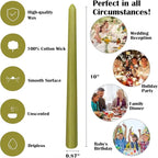 12-Pack Olive Green Taper Candles, 10 Inch Unscented Dripless Candlesticks, Long-Lasting Burn Time of 7-8 Hours, Perfect for Christmas Home Décor Spring and St. Patrick's Day