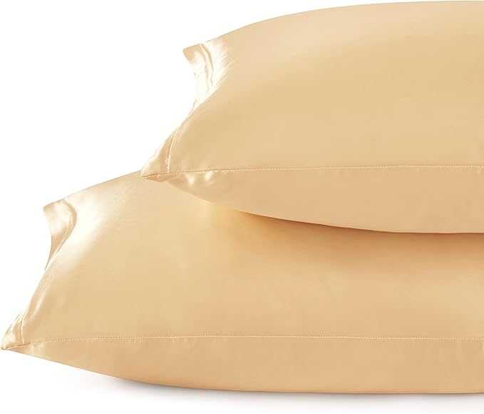 Satin Pillowcases with Zipper （20x36）,King Size Pillowcases Set of 2,Gold Silk Pillowcase for Hair and Skin