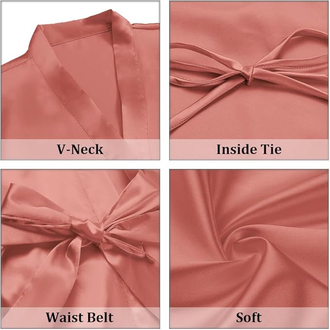 Women's Short Satin Robes Silky Bathrobe Bridesmaid Sleepwear for Wedding Party Getting Ready Solid Color