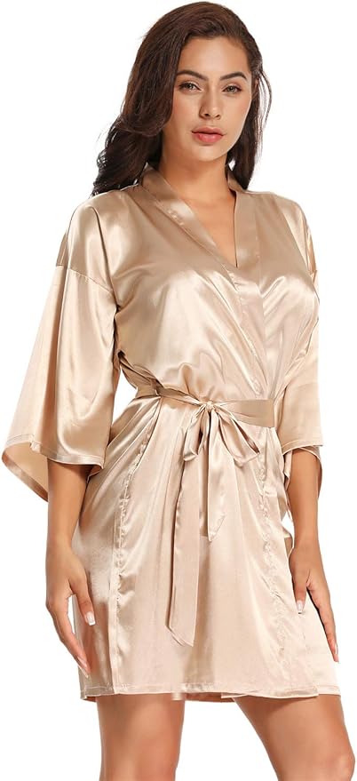 Women's Pure Short Satin Robes Bridesmaid and Bride Silky Robes Summer Sleepwear