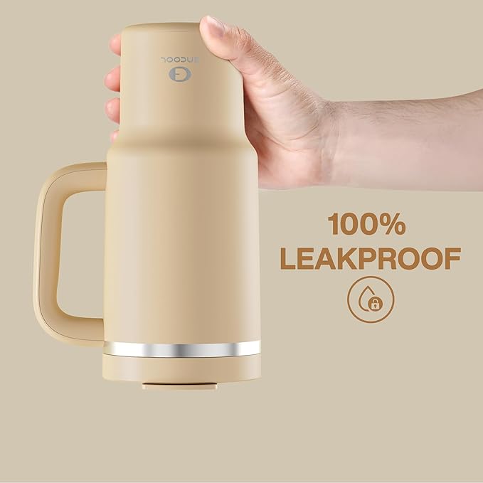 ENCOOL 32 oz Tumbler with Handle and Straw: Stainless Steel Insulated Tumbler Keeps Cold for 24 Hours, Leakproof Travel Cup Fits in Cup Holder and BPA-Free, Indian Khaki
