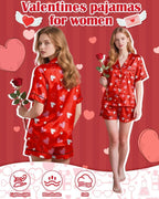 Womens Silky Pajama Sets Short Sleeve Loungewear 2 Pcs Satin Soft Pj Sets Button Down Women's Summer Sleepwear
