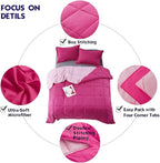 HIG 3pc Pink Queen Size Comforter Set - All Season Reversible Down Alternative Bedding Comforter Set - Quilted Duvet Insert with Corner Tabs - Box Stitched Blanket - Breathable, Soft, Fluffy