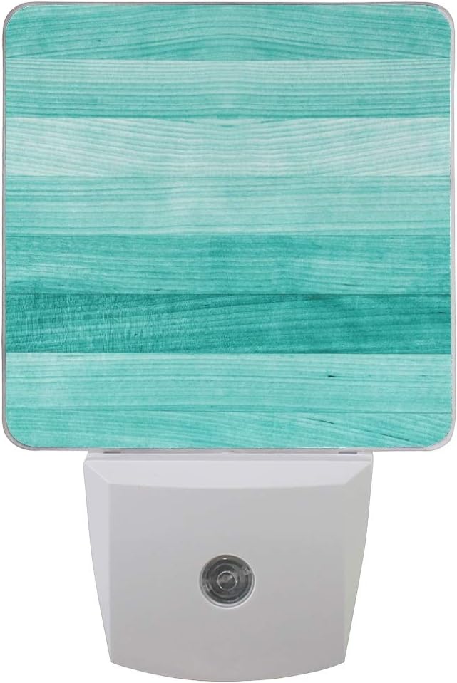 Plug in Night Light Lamp, Teal Turquoise Green Wood Dusk to Dawn Sensor LED Nightlight Smart Automatically Lights Bedroom, Bathroom, Kitchen, Hallway, Stairs, Energy