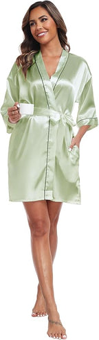 Women Satin Robes Short Silk Kimono Robe Lightweight Bridal Party Robes Bride Bridesmaids Ladies Loungewear Sleepwear