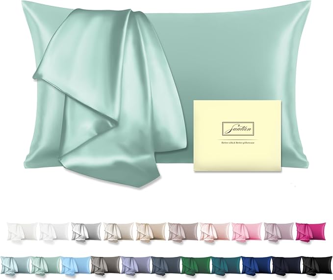 Natural Mulberry Silk Pillowcase for Hair and Skin Queen Size 20"X30" Pillow Case with Hidden Zipper Soft Breathable Smooth Cooling Silk Pillow Covers for Sleeping (Sage Green,Queen,1Pcs)