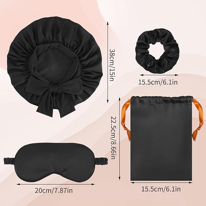Satin Bonnet Set, Hair Bonnet for Sleeping Silk Bonnet with Eye Mask for Women Curly Hair