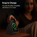 Housbay Sound Machine with Magnetic Wireless Charger for iPhone, 2-in-1 Design for Clutter-Free Nightstand, Dual-Speaker Stereo Sound for Sleeping - Black