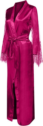 Uillui Lace Silk Robes for Women Long Sexy Satin Kimono Robe Bridesmaids Wedding Party Lingerie Robe Loungewear Sleepwear