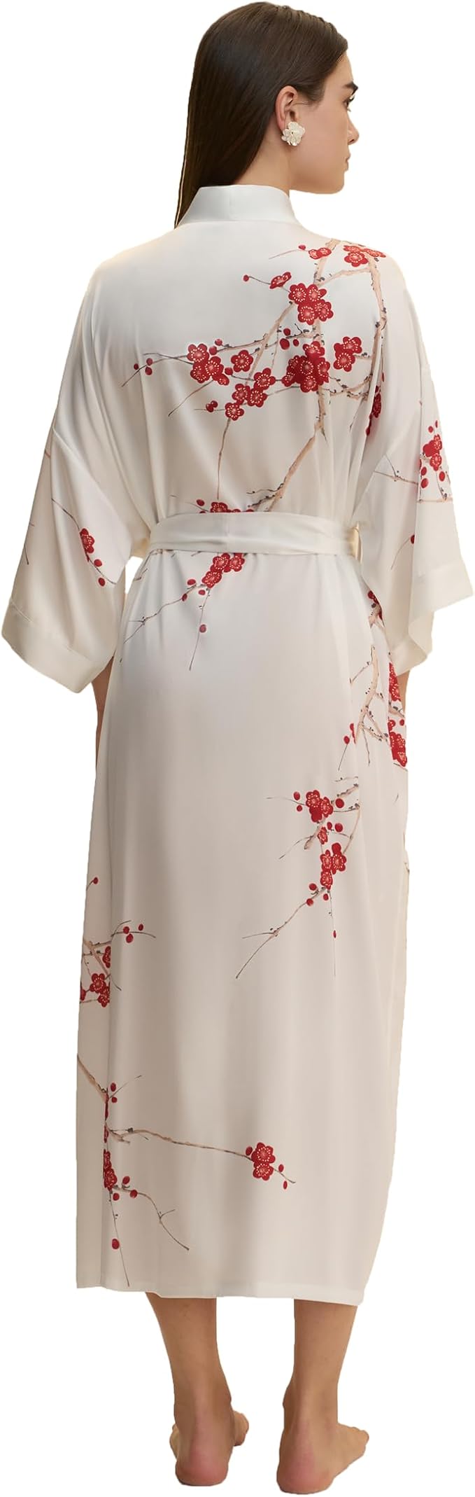 Kihnop Women's Floral Long Kimono Robe Long Satin Robe Long Silk Robe Ladies Kimonos Silky Bathrobe Cover Up, One Size