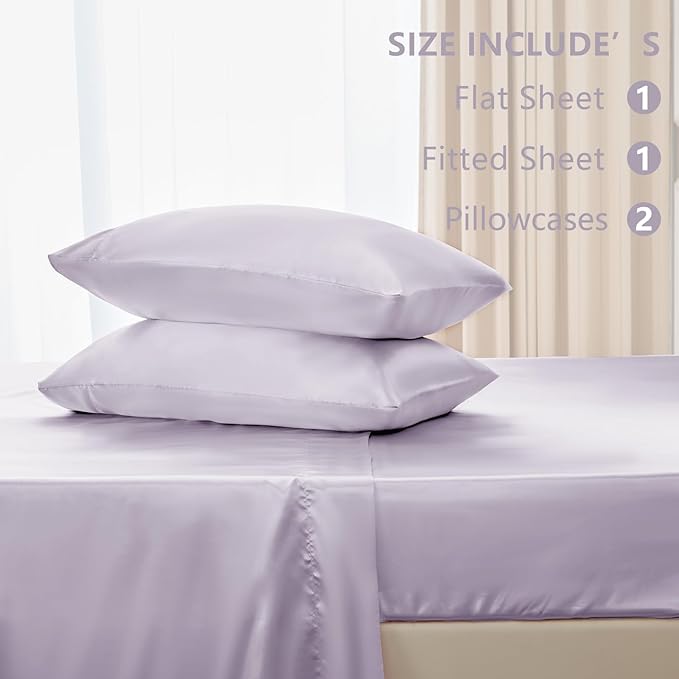 CozyLux Satin Sheets Queen Size Bed Set - 4 Piece Silky Queen Sheet Set, Luxury Taro Purple Queen Sheets with Smooth and Soft Microfiber, Includes 1 Fitted Sheet, 1 Flat Sheet and 2 Pillowcases