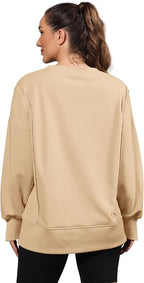 Nirovien Womens Oversized Crewneck Sweatshirt Side Slit Long Sleeve Pullover Slouchy Fit Tops