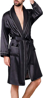 Mens Satin Robe,Silk Long Sleeve House Kimono Bathrobe,Soft Loungewear Dragon Robe