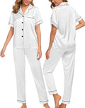 SWOMOG Women Satin Pajamas Set Short Sleeve Top & Pants Sleepwear Silky Button Down Nightwear 2pcs Loungewear Pjs Set