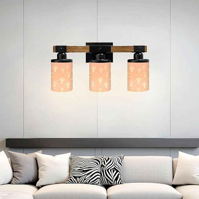 Vanity Lights for Bathroom Wall Lights for Bedroom Living Room Cute Pink Mushroom Crescent Moon Soft Peach Modern Bathroom Light Fixtures Wall Sconces 3 Light Home Decor