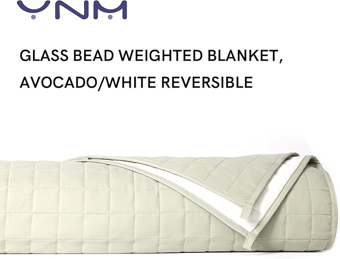 YnM 25lbs Weighted Blanket for Adults, Cotton/Polyester Heavy Bed Throw for All Season Use, Ideal for One Person of 240lbs (60x80 Inches, Queen Bed, Avocado/White Reversible)