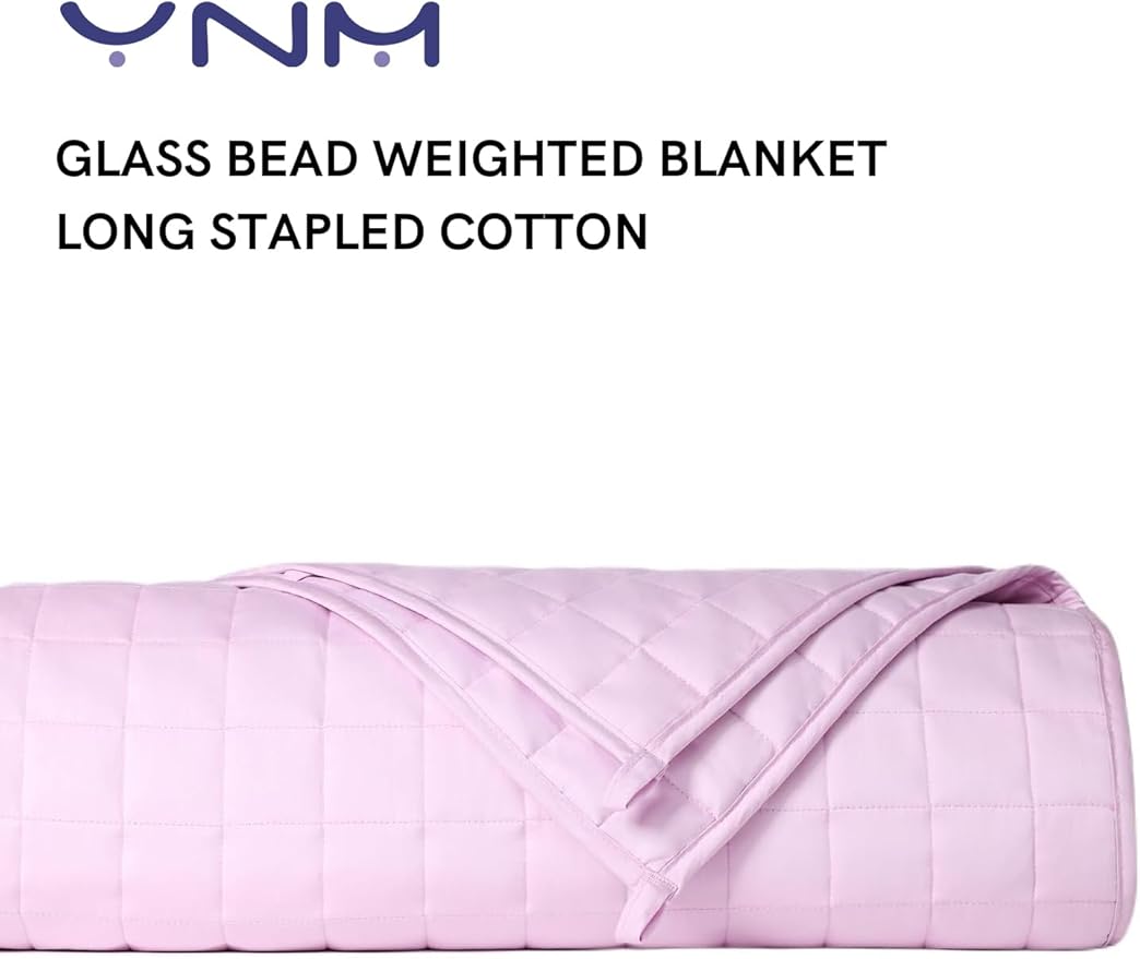 YnM Exclusive Weighted Blanket, Soothing Organic Long Stapled Cotton, Smallest Compartments, Bed Blanket for One Person of 140lbs, Ideal for Twin/Full Bed (48x72 Inches, 15 Pounds, Lavender)